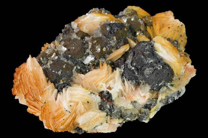 Cerussite Crystals with Bladed Barite on Galena - Morocco #165735